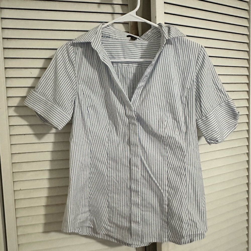 Ann Taylor Blue and White Striped Blouse